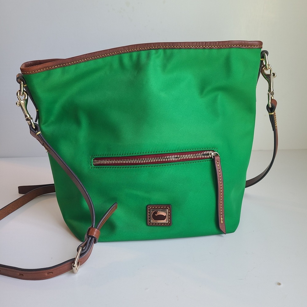 Dooney & Bourke Wayfarer Small Hobo Crossbody Bag Purse Green Brown Gold Nylon